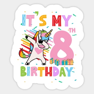 It's My 8th Birthday Girl Cute Unicorn B-day Giif For Girls Kids toddlers Sticker